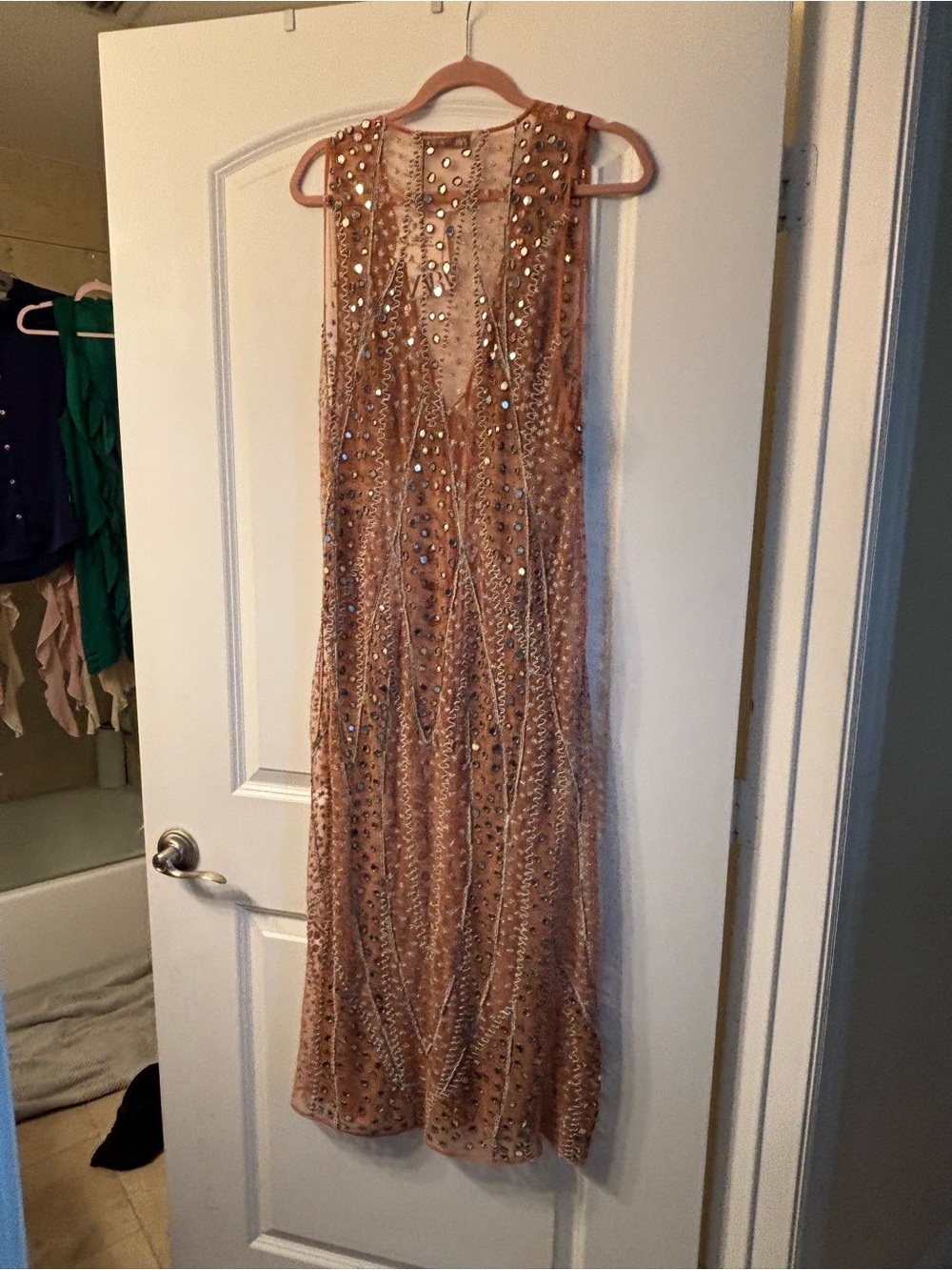 Zara Sheet Embellished Dessert Rose Duster / Vest Maxi NWT Medium - Picture 8 of 9